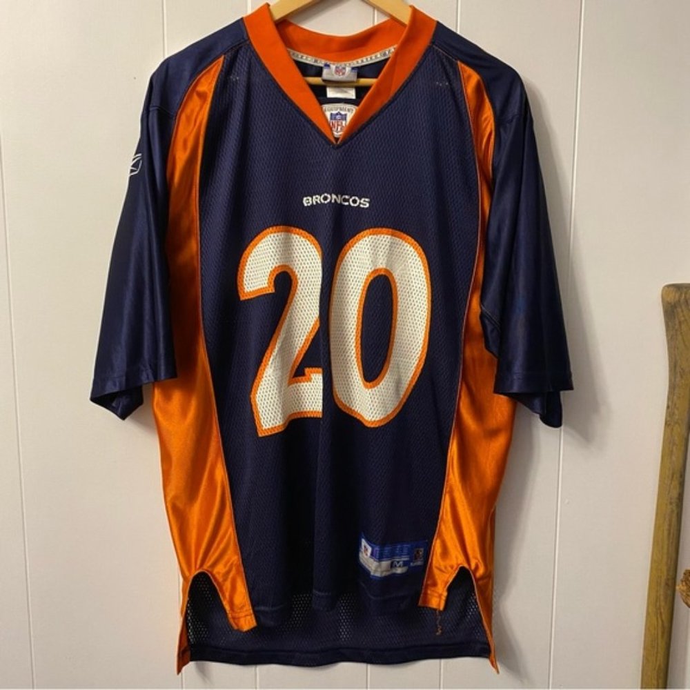 Reebok Denver Broncos Brian Dawkins Jersey 20 Football NFL Blue Orange Shirt